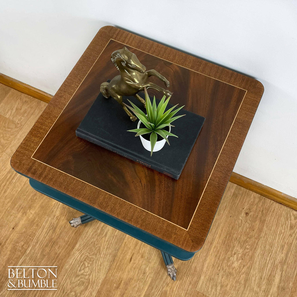 Square Flamed Mahogany Side Table in Blue and Black-Belton & Bumble