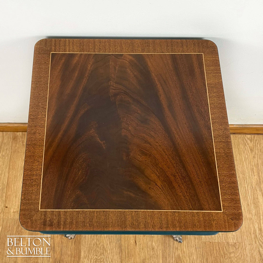 Square Flamed Mahogany Side Table in Blue and Black-Belton & Bumble