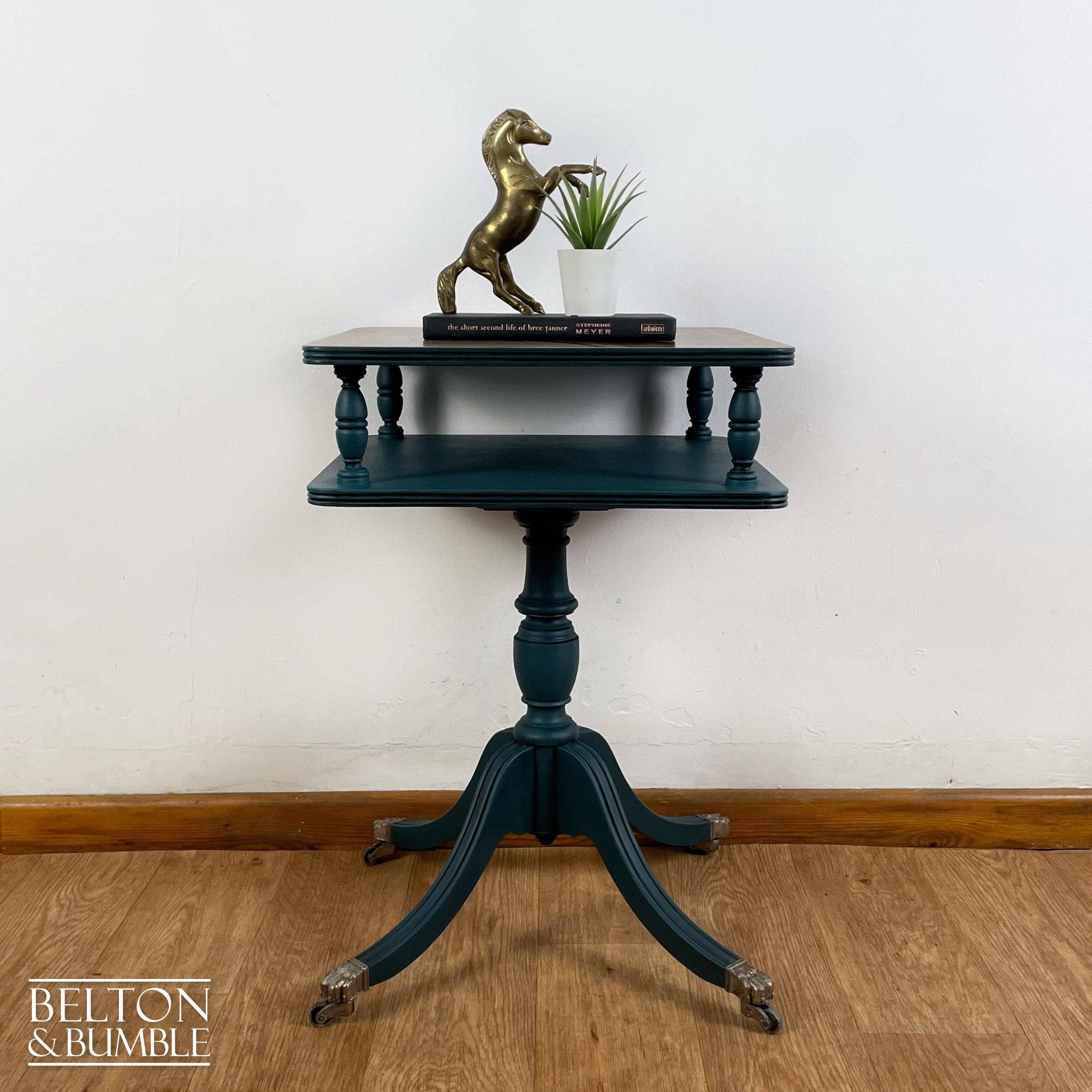 Square Flamed Mahogany Side Table in Blue and Black-Belton & Butler