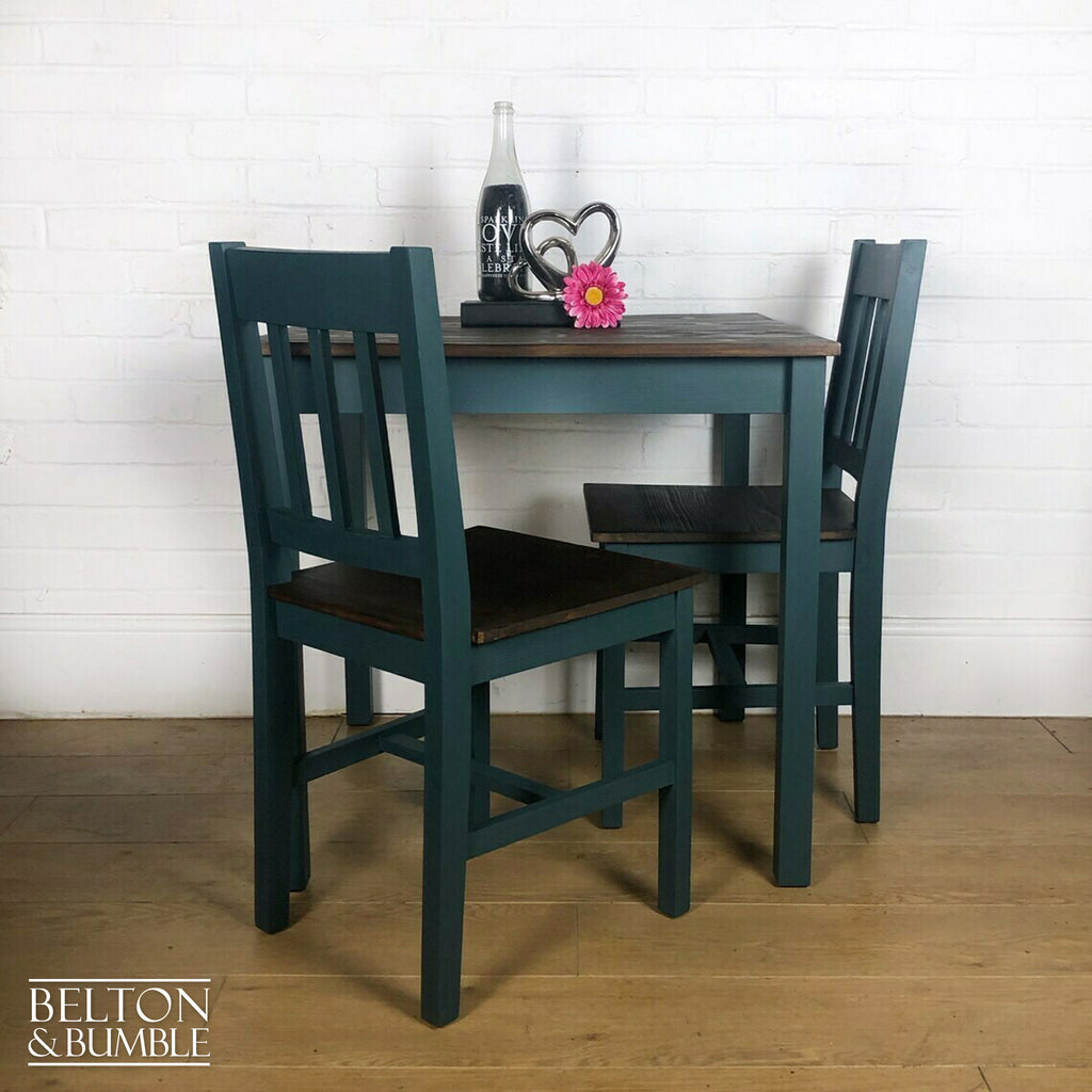 Square Pine Dining Table and Two Chair Set in Green-Belton & Bumble