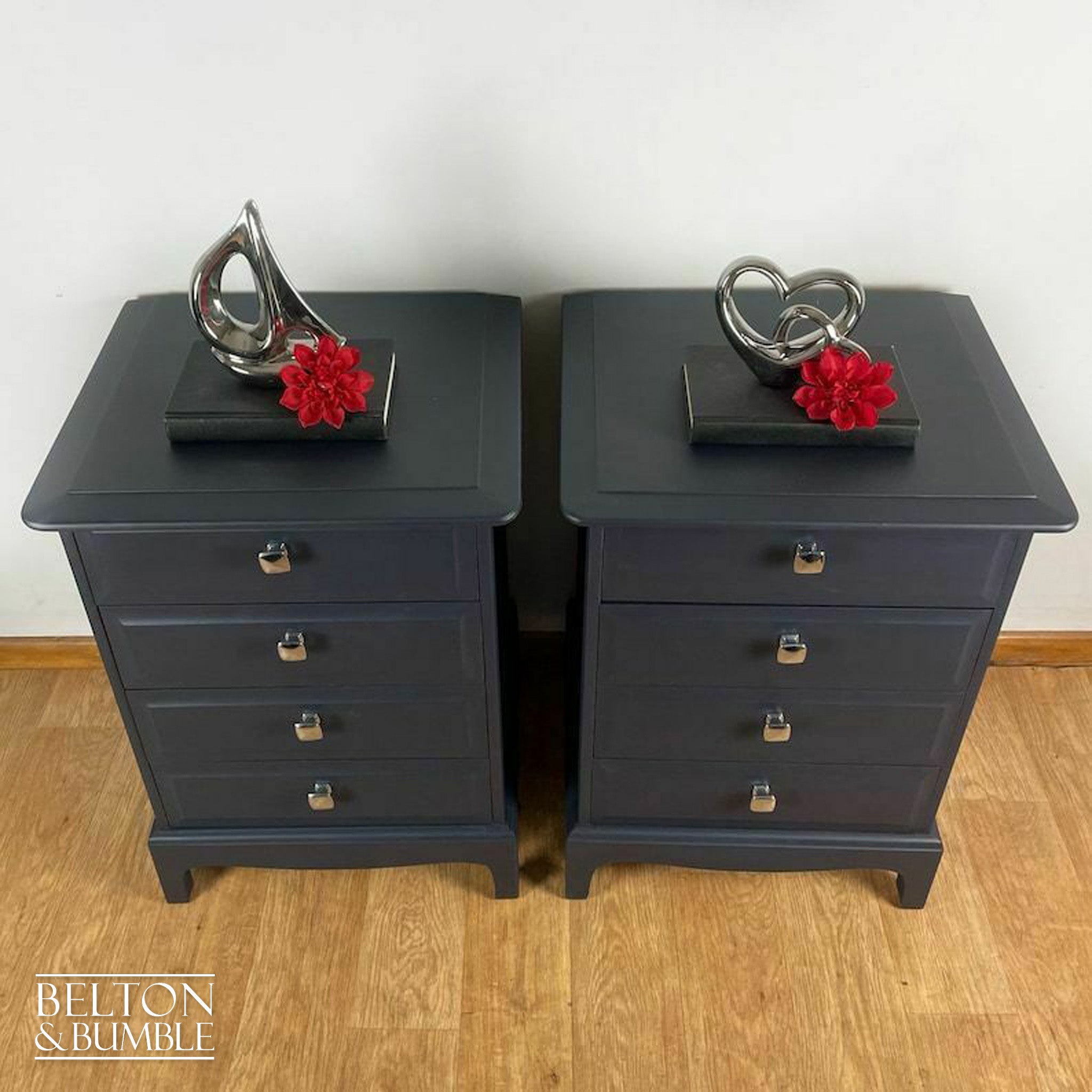 Stag Minstrel Four Drawer Bedside Tables In Navy Blue-Belton & Bumble