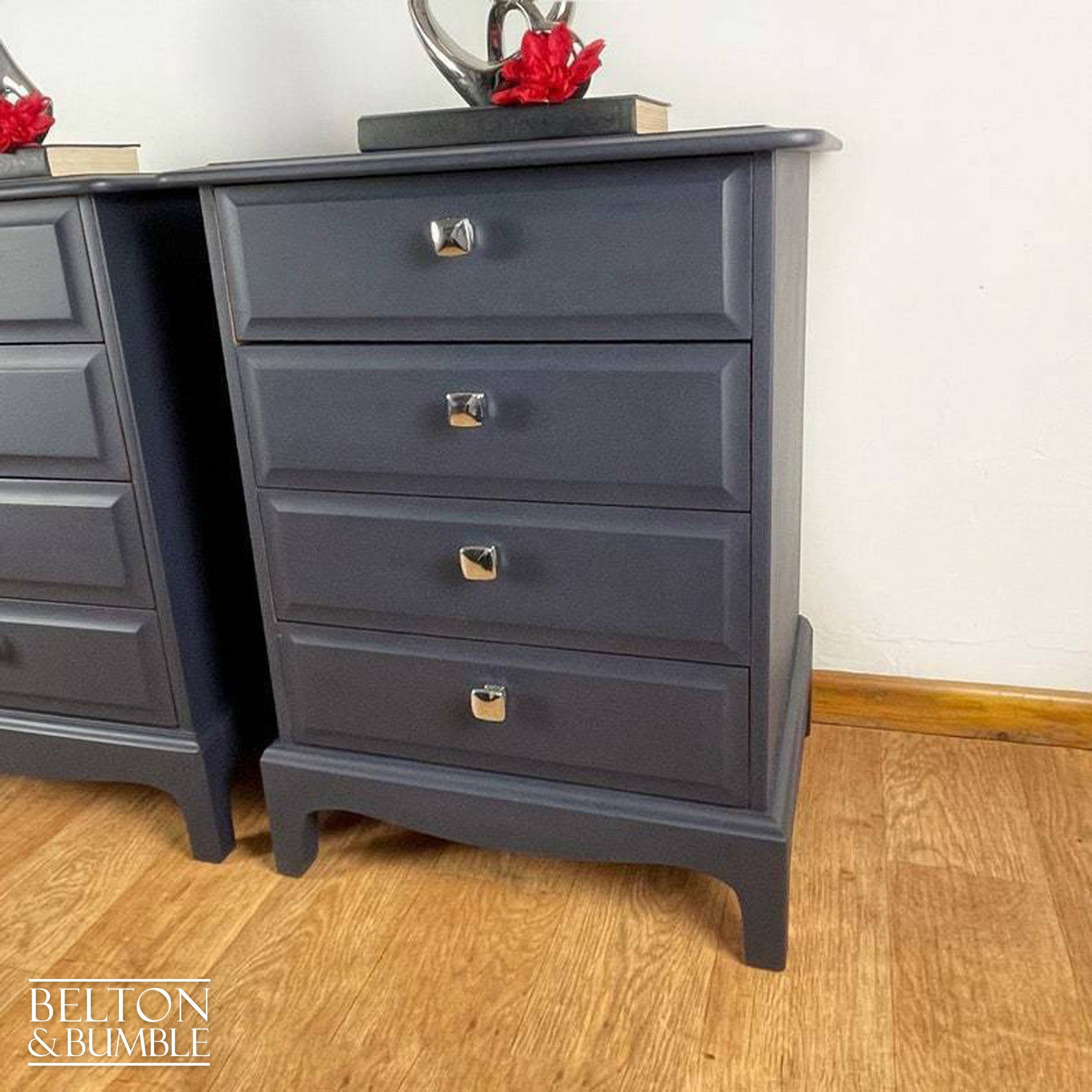 Stag Minstrel Four Drawer Bedside Tables In Navy Blue-Belton & Bumble