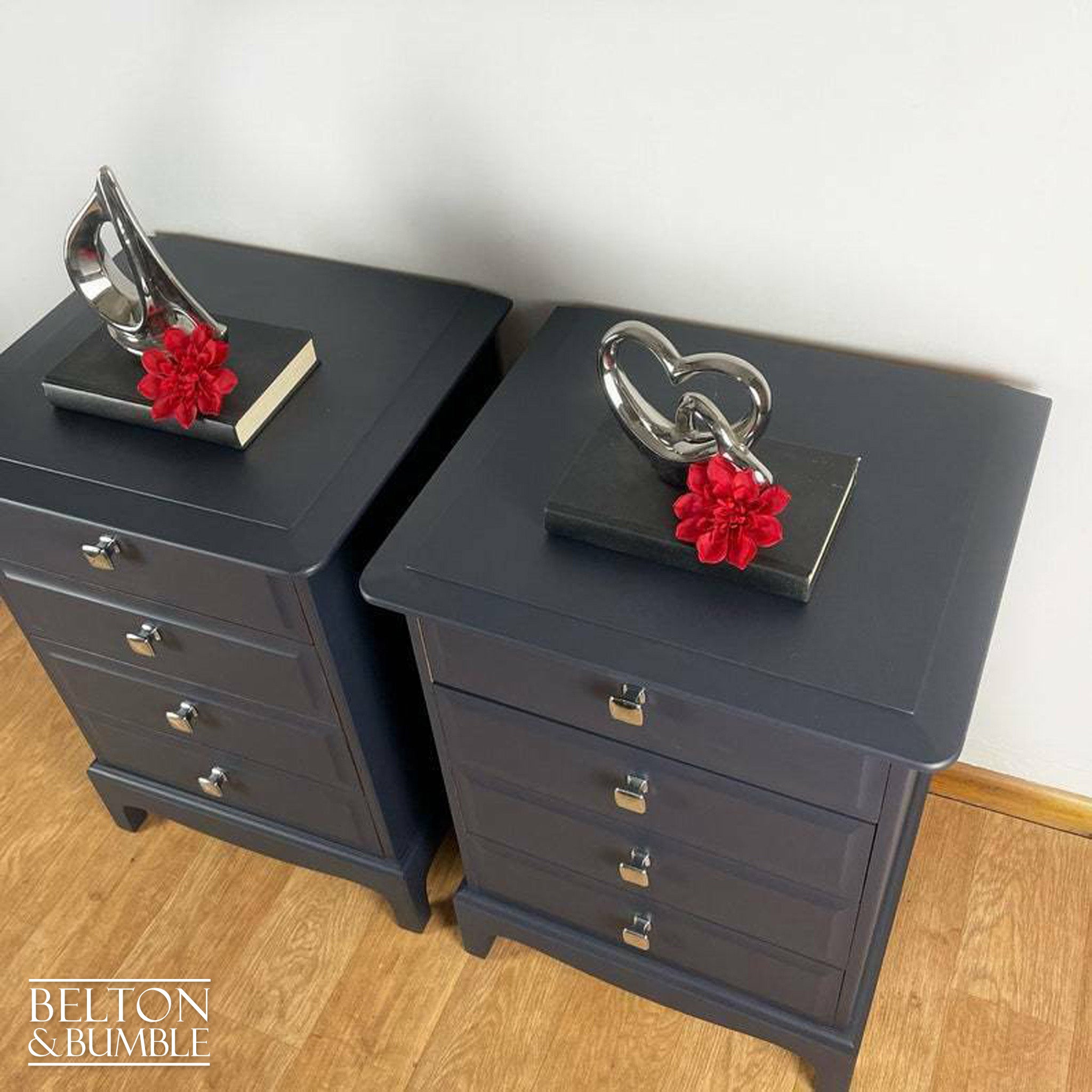 Stag Minstrel Four Drawer Bedside Tables In Navy Blue-Belton & Bumble