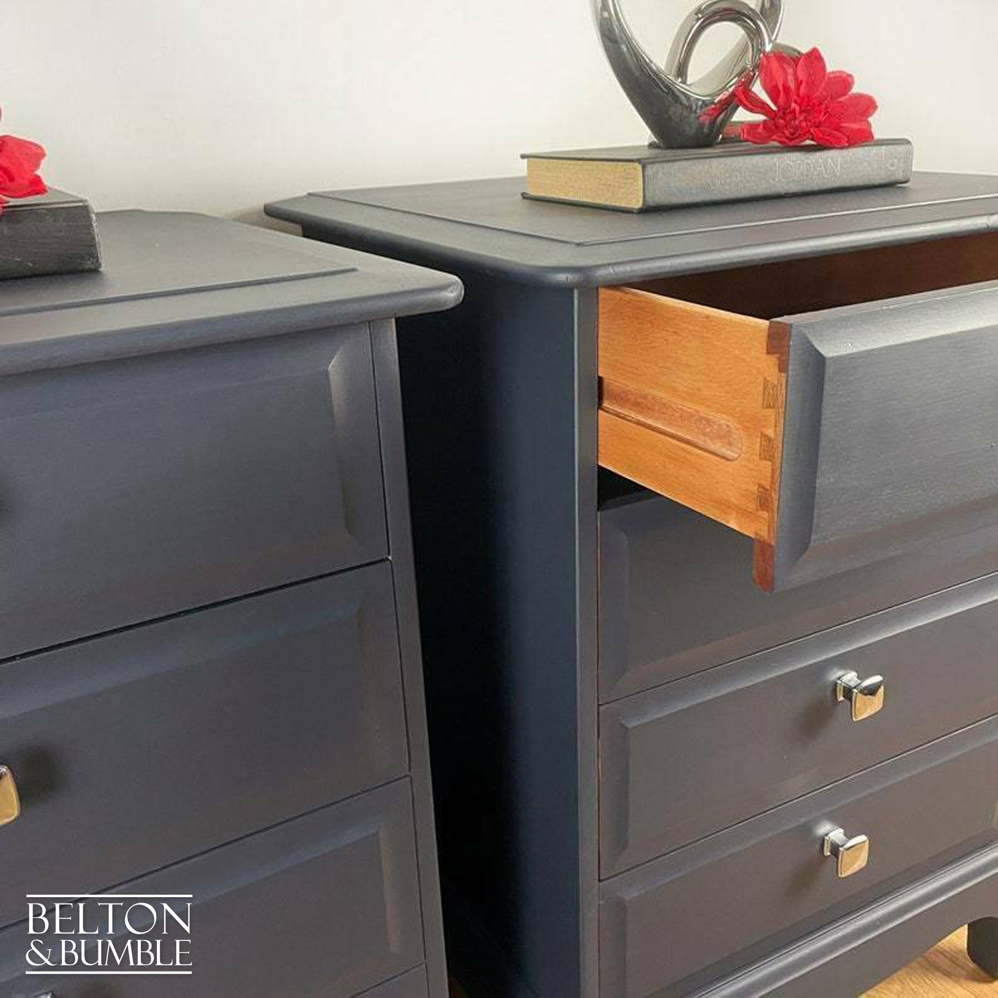 Stag Minstrel Four Drawer Bedside Tables In Navy Blue-Belton & Bumble