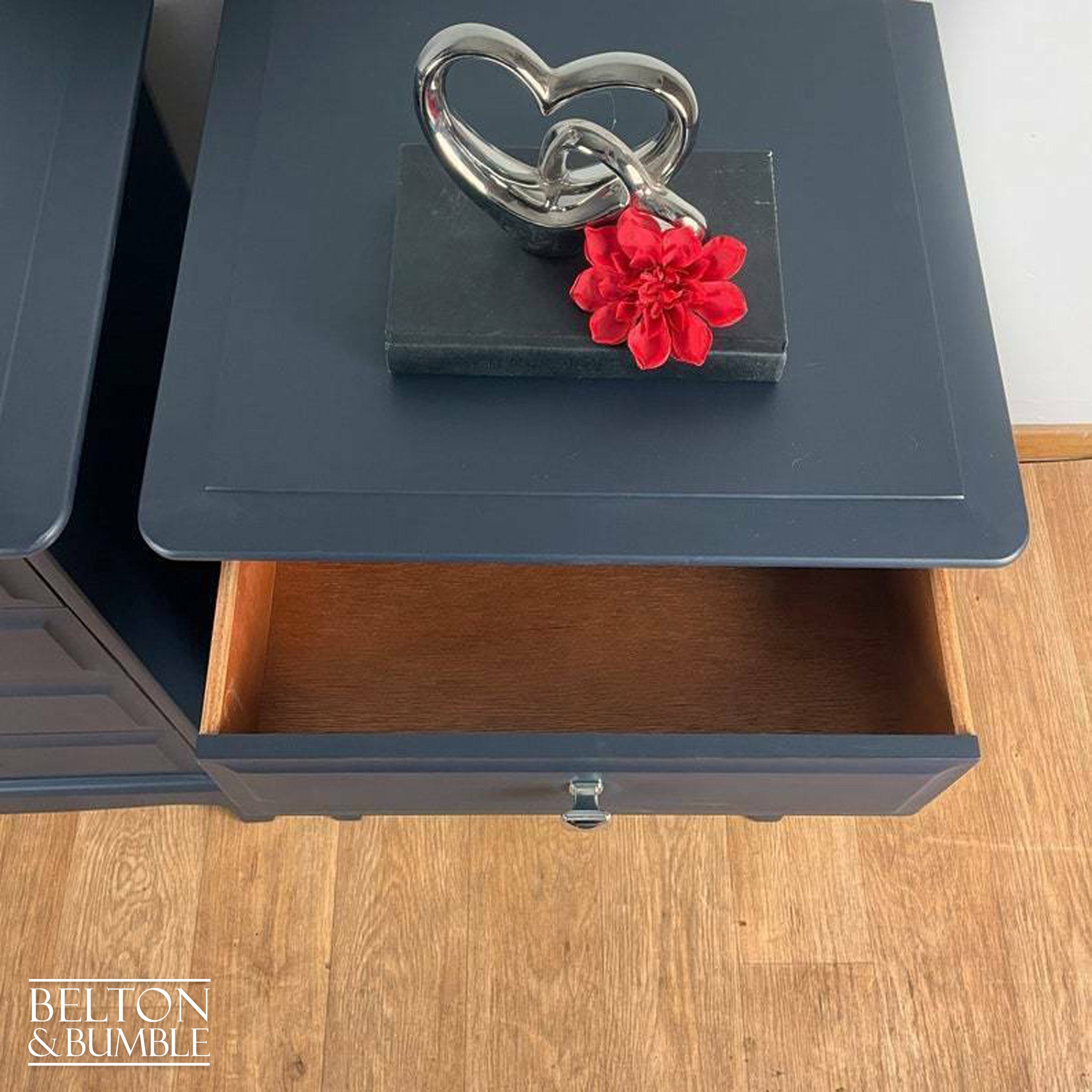 Stag Minstrel Four Drawer Bedside Tables In Navy Blue-Belton & Bumble