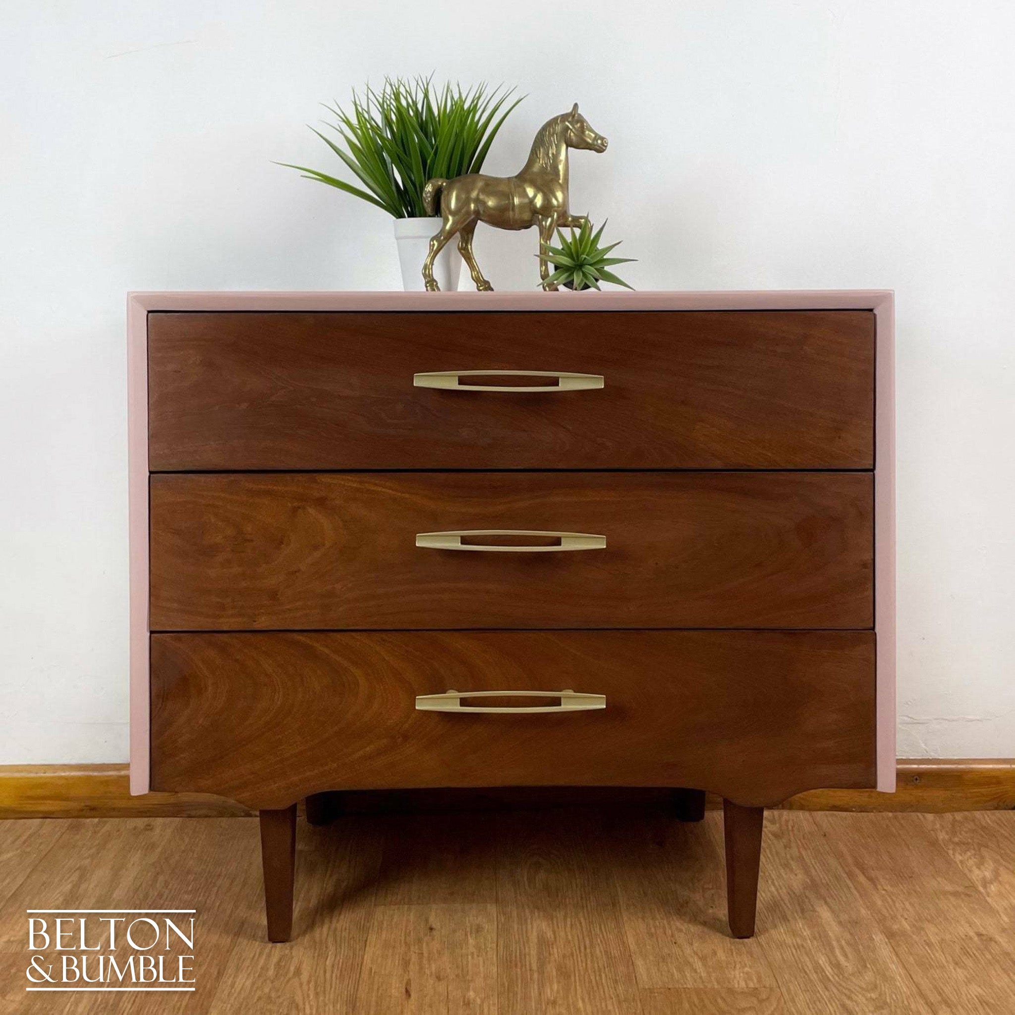 Three Drawer Chest of Drawers in Pale Pink and Wood-Belton & Bumble