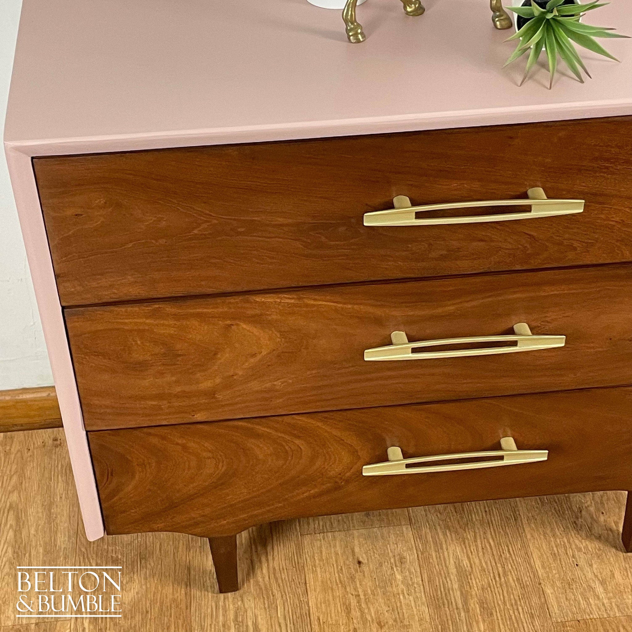 Three Drawer Chest of Drawers in Pale Pink and Wood-Belton & Bumble