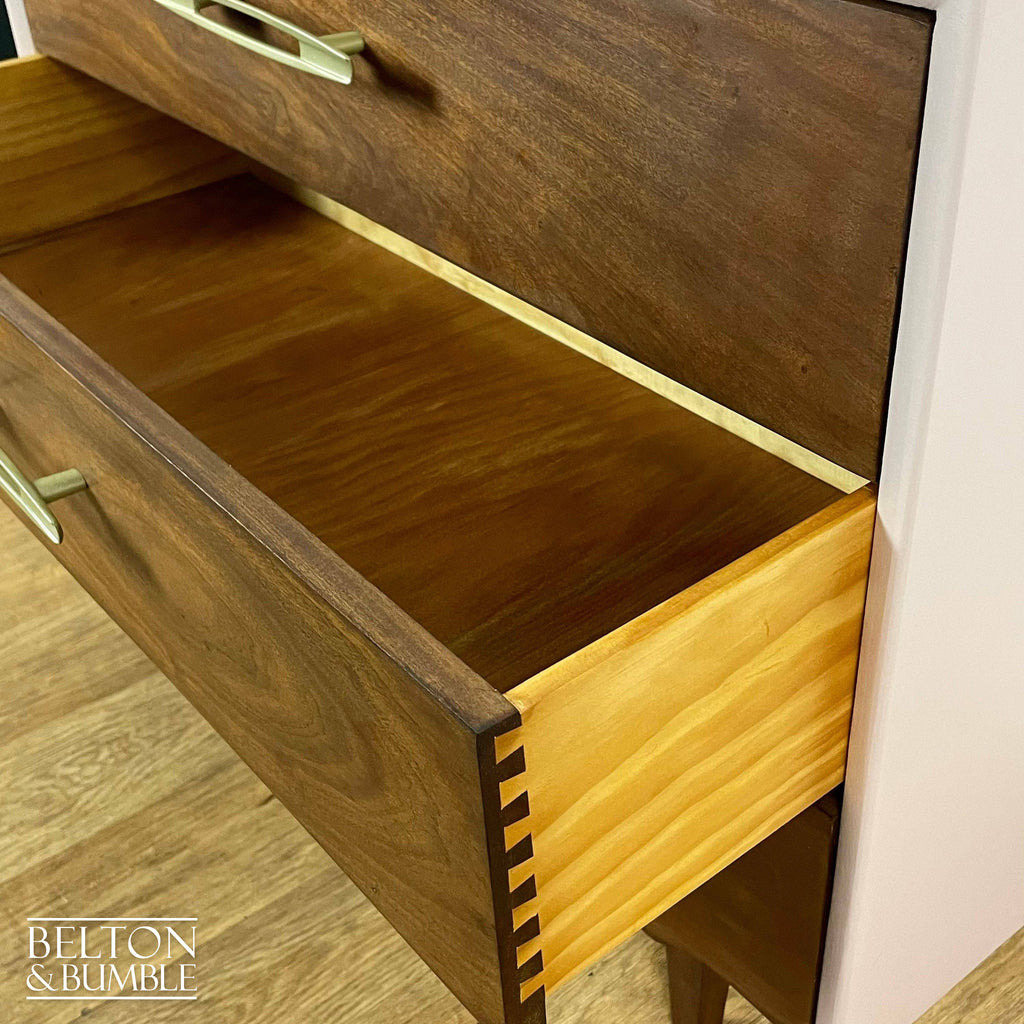 Three Drawer Chest of Drawers in Pale Pink and Wood-Belton & Bumble