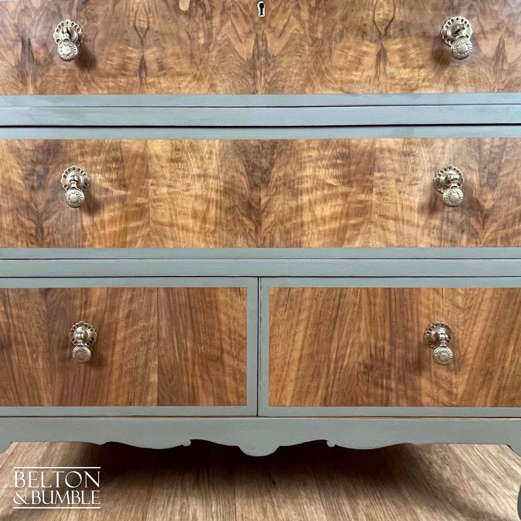 Two Drawer Chest of Drawers with Cupboard in Green Grey and Wood-Belton & Bumble