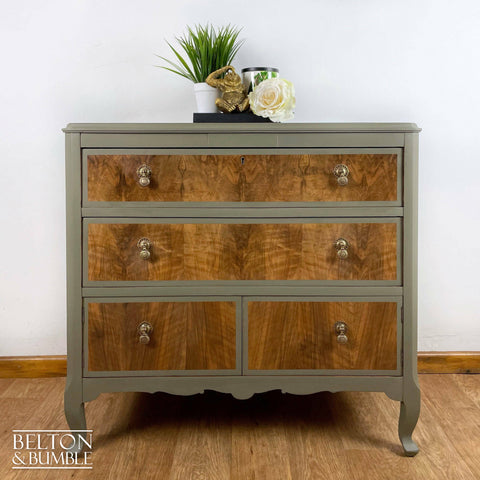 Two Drawer Chest of Drawers with Cupboard in Green Grey and Wood-Belton & Butler