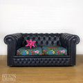 Two Seater Chesterfield Sofa in Navy with Timorous Beasties Seat Pads-Belton & Bumble