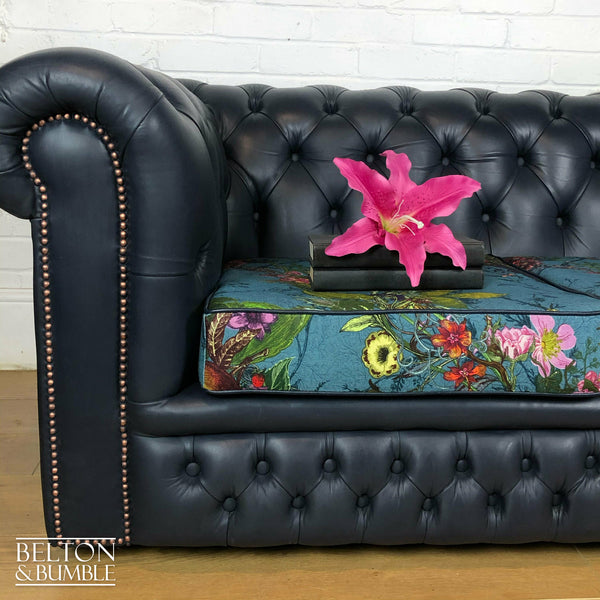 Two Seater Chesterfield Sofa in Navy with Timorous Beasties Seat Pads-Belton & Butler