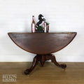 Victorian Mahogany Drop Leaf Round Tilt Top Dining Table-Belton & Bumble