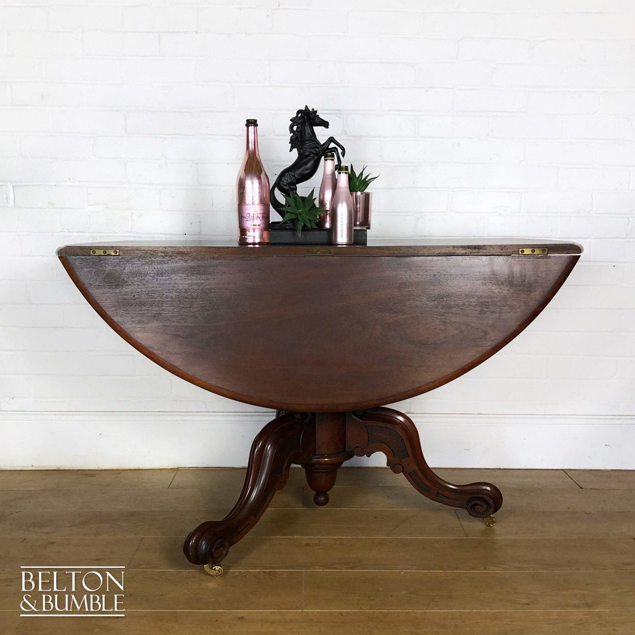 Victorian Mahogany Drop Leaf Round Tilt Top Dining Table-Belton & Bumble