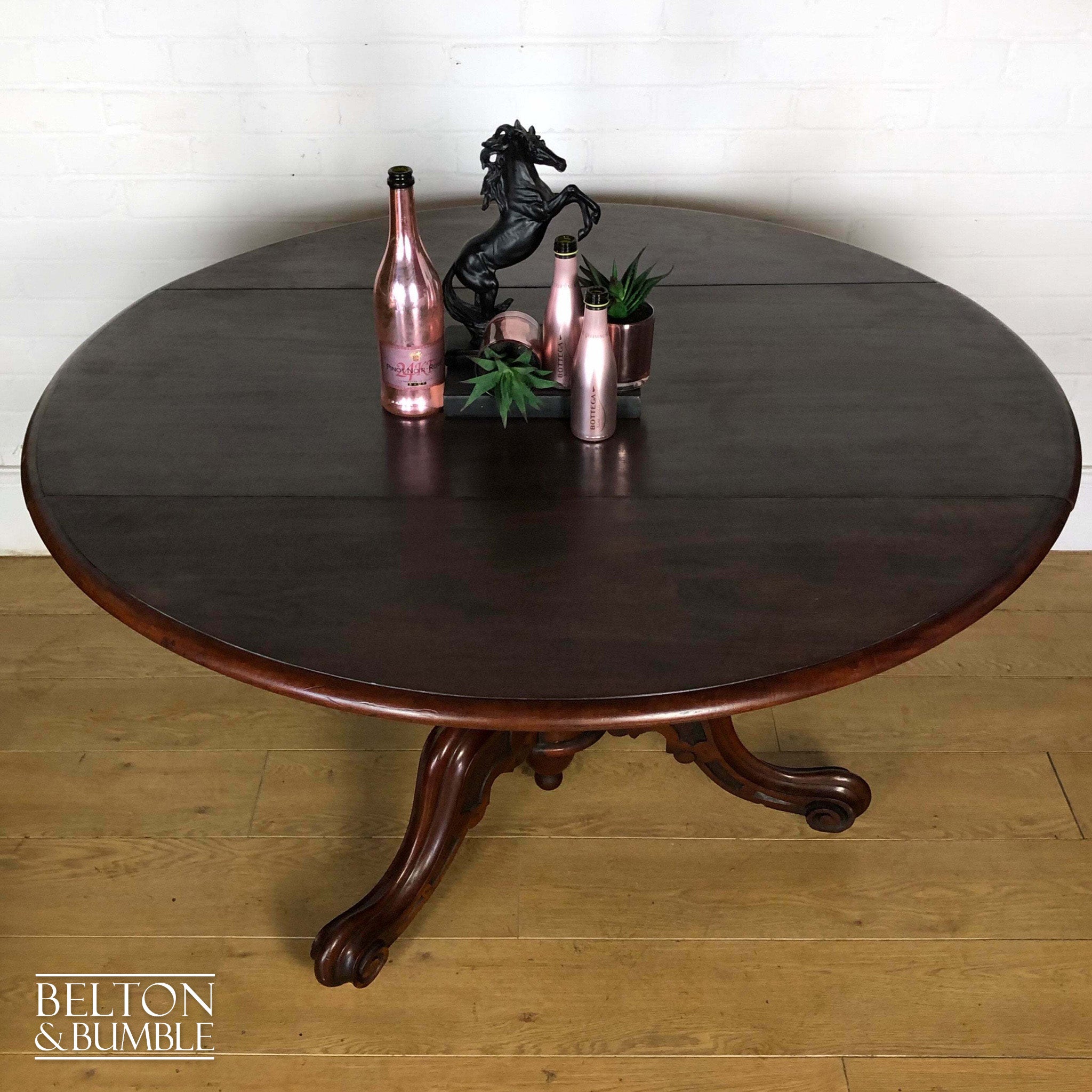 Victorian Mahogany Drop Leaf Round Tilt Top Dining Table-Belton & Bumble