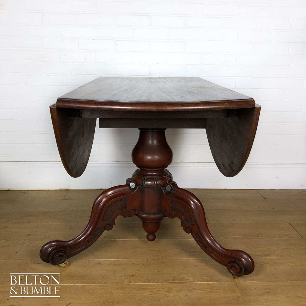 Victorian Mahogany Drop Leaf Round Tilt Top Dining Table-Belton & Bumble