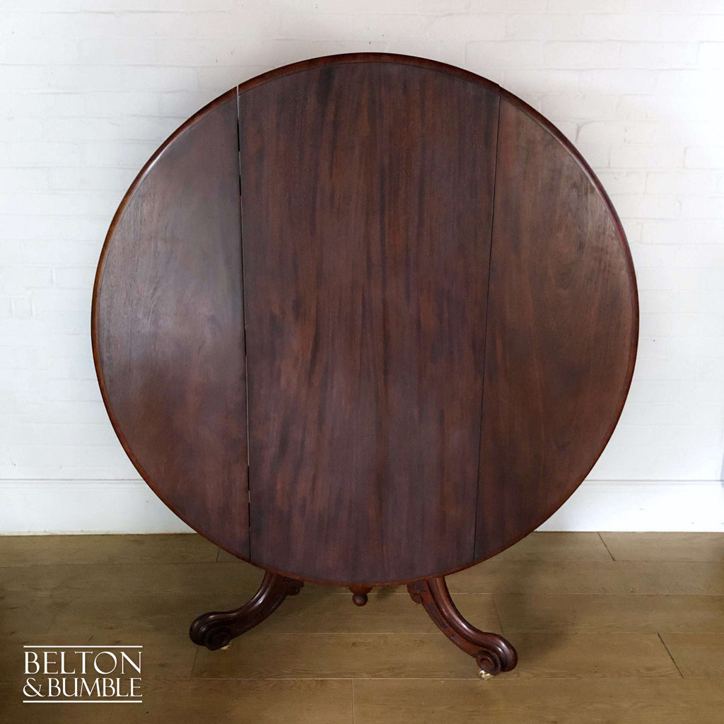 Victorian Mahogany Drop Leaf Round Tilt Top Dining Table-Belton & Bumble