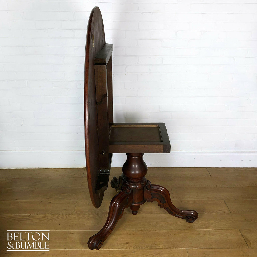 Victorian Mahogany Drop Leaf Round Tilt Top Dining Table-Belton & Bumble