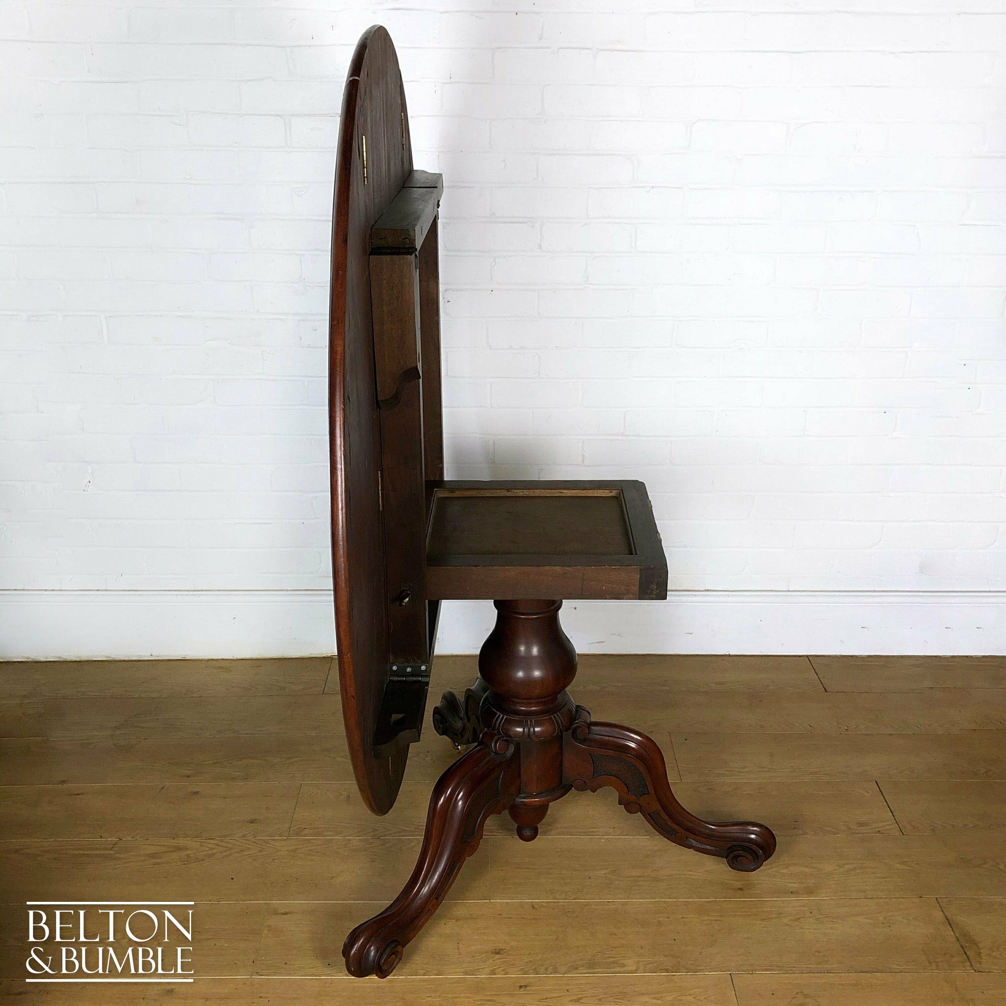 Victorian Mahogany Drop Leaf Round Tilt Top Dining Table-Belton & Bumble