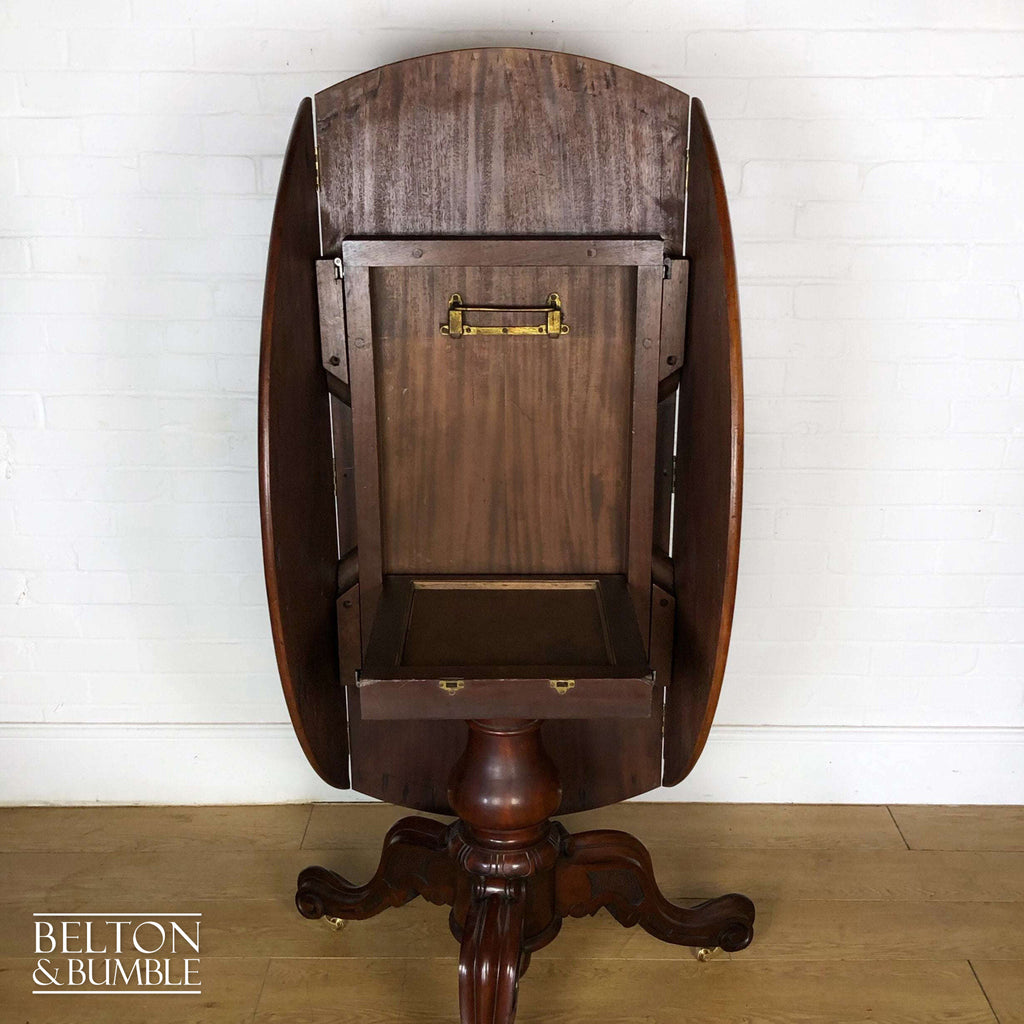 Victorian Mahogany Drop Leaf Round Tilt Top Dining Table-Belton & Bumble
