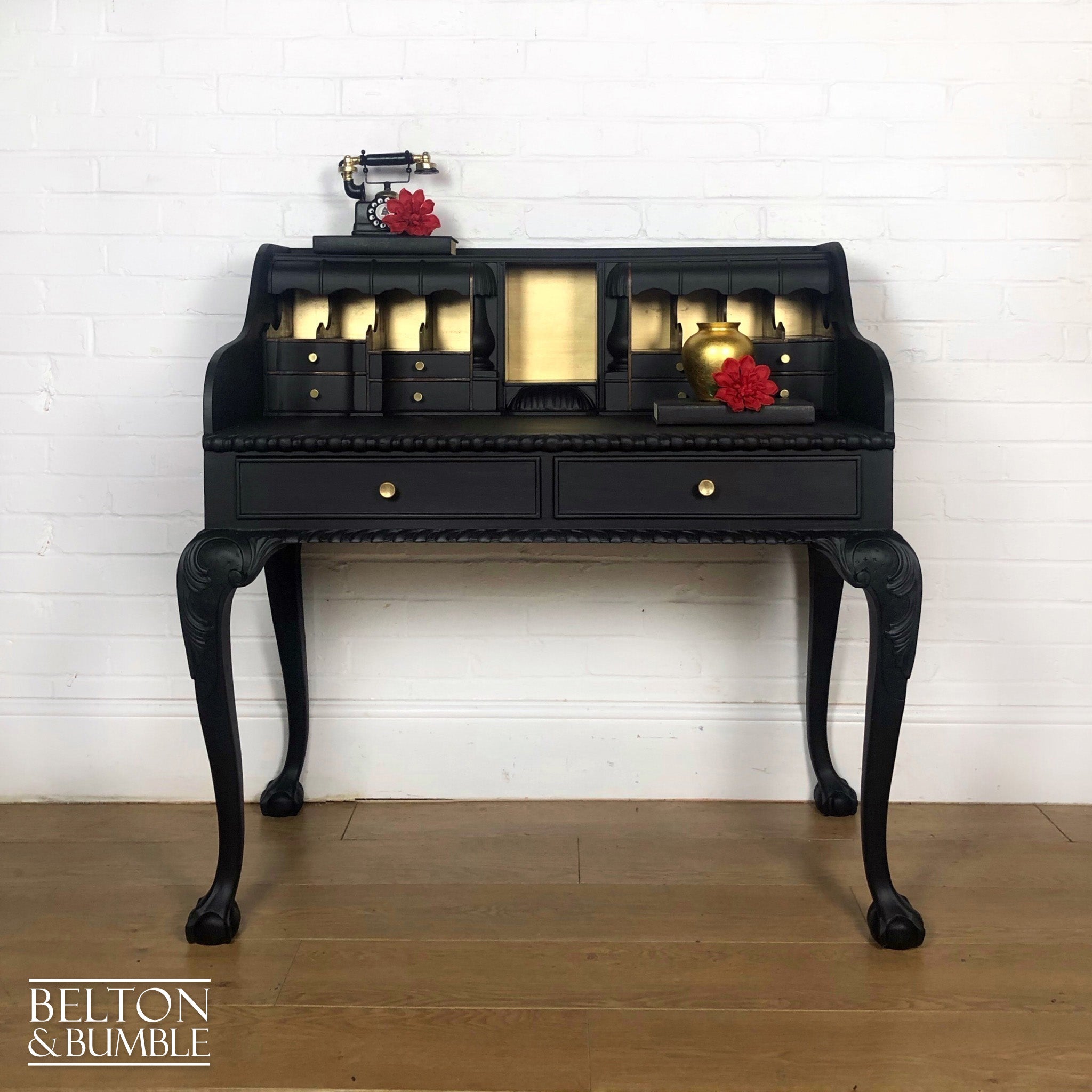 Vintage Writing Desk in Black and Gold-Belton & Bumble