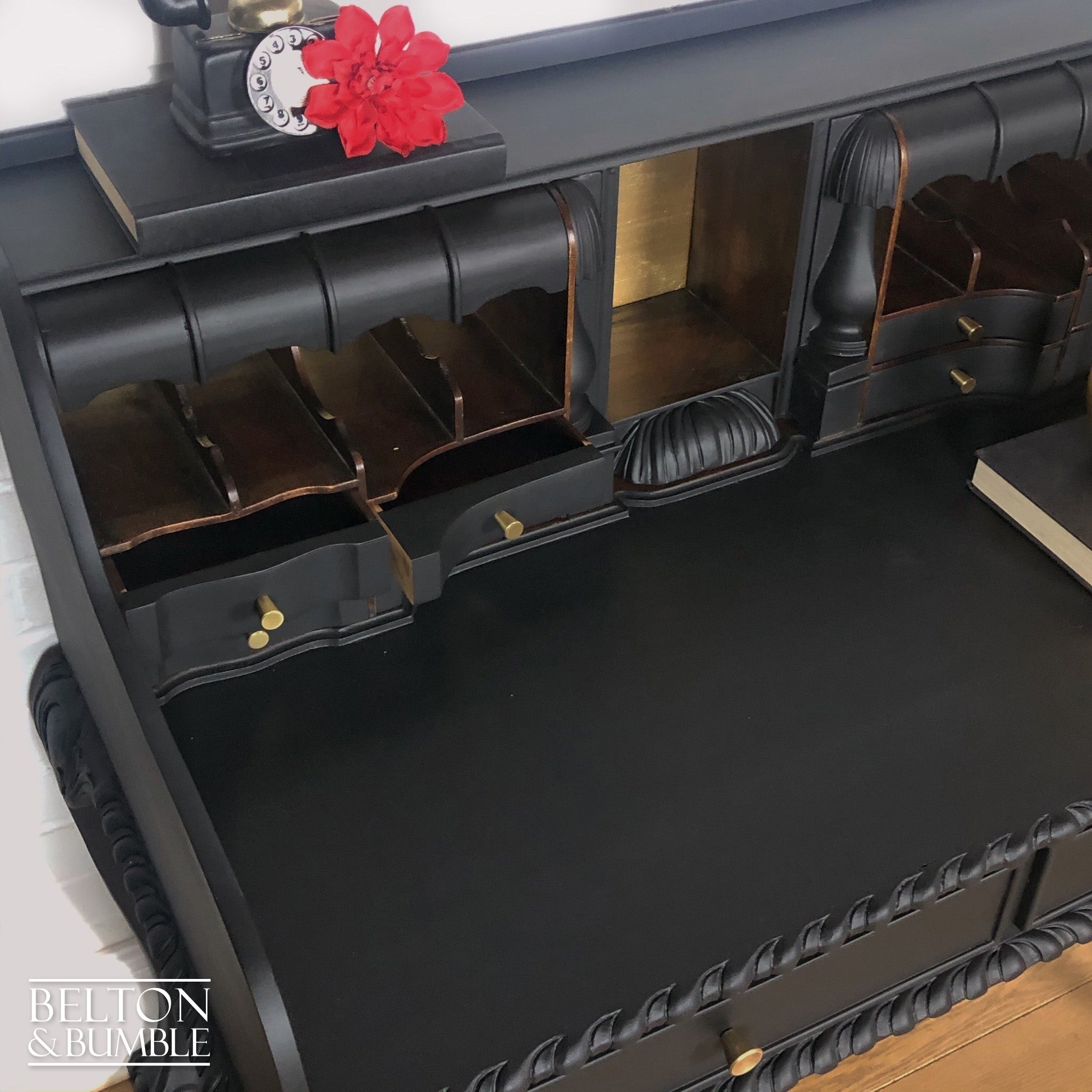 Vintage Writing Desk in Black and Gold-Belton & Bumble