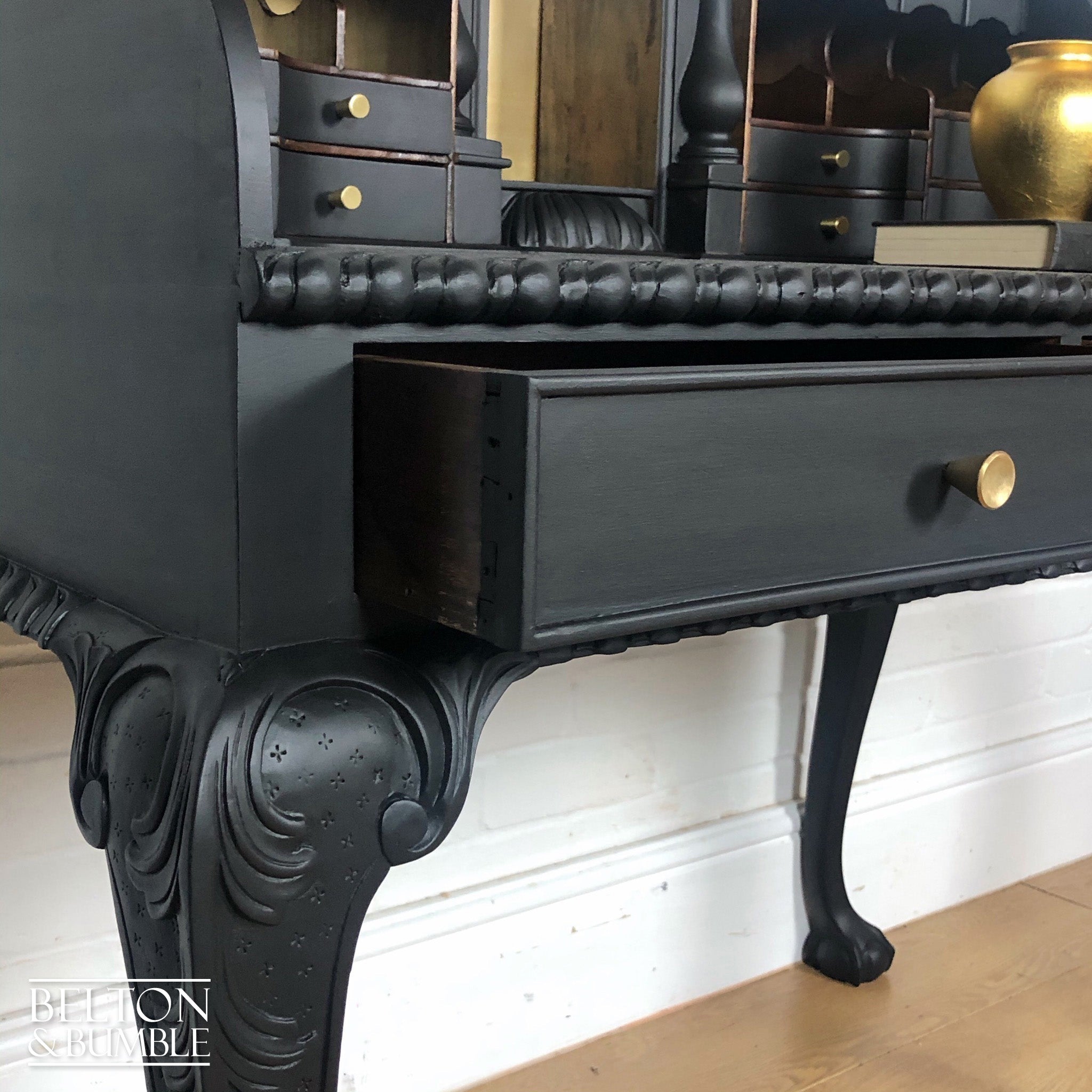 Vintage Writing Desk in Black and Gold-Belton & Bumble