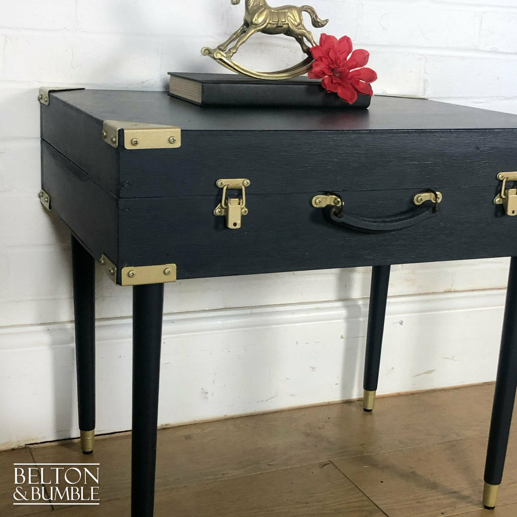 Vintage Wooden Suitcase Side Table in Navy & Gold-Belton & Bumble