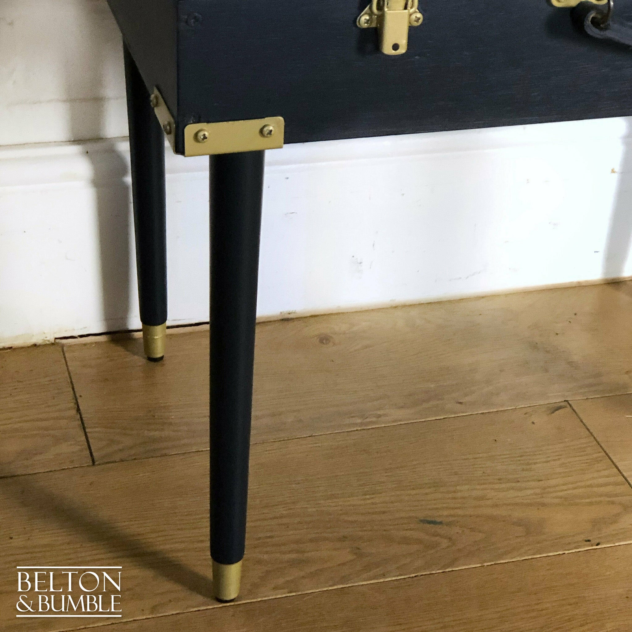Vintage Wooden Suitcase Side Table in Navy & Gold-Belton & Bumble