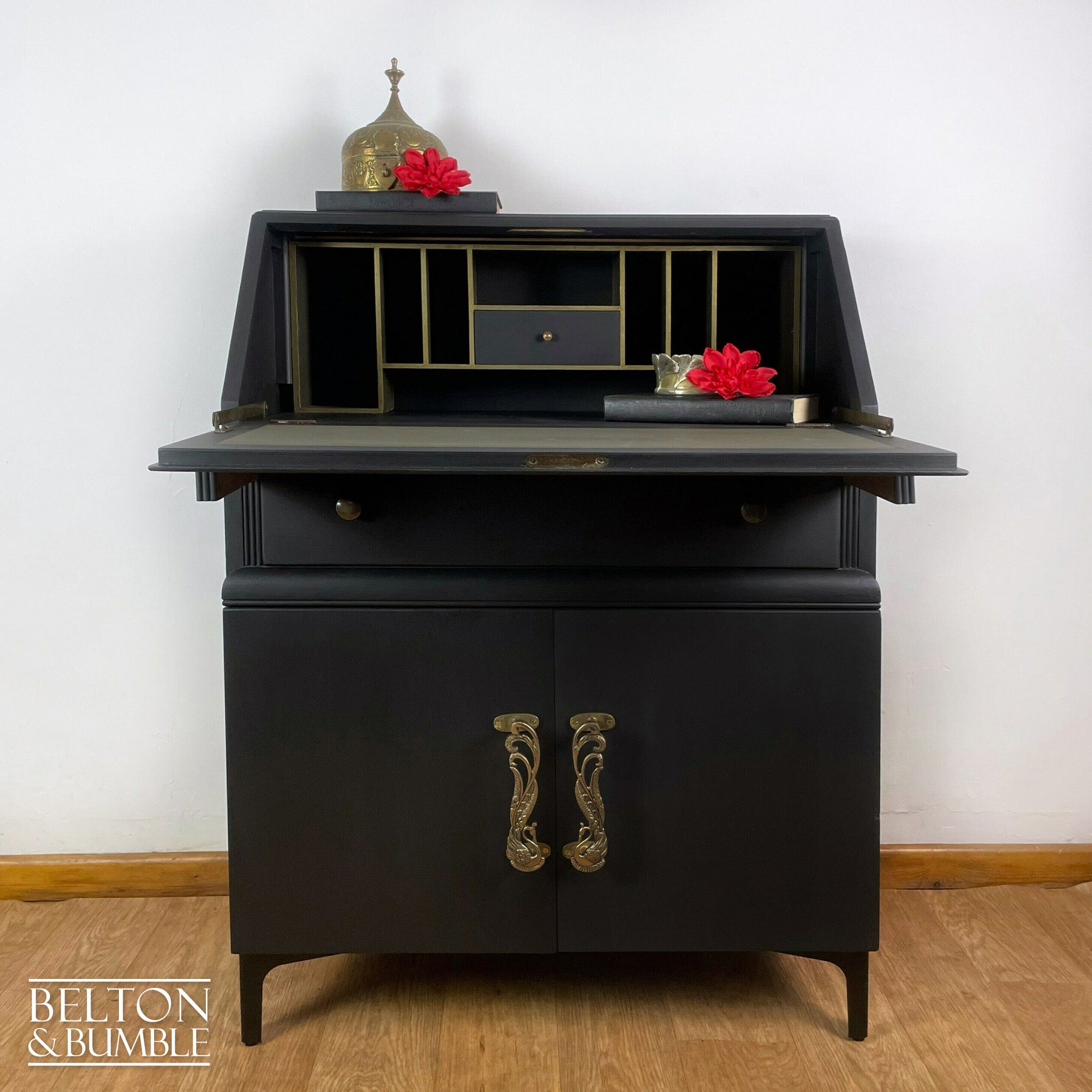Writing Desk Bureau Cupboard in Black and Bronze by Lebus-Belton & Bumble
