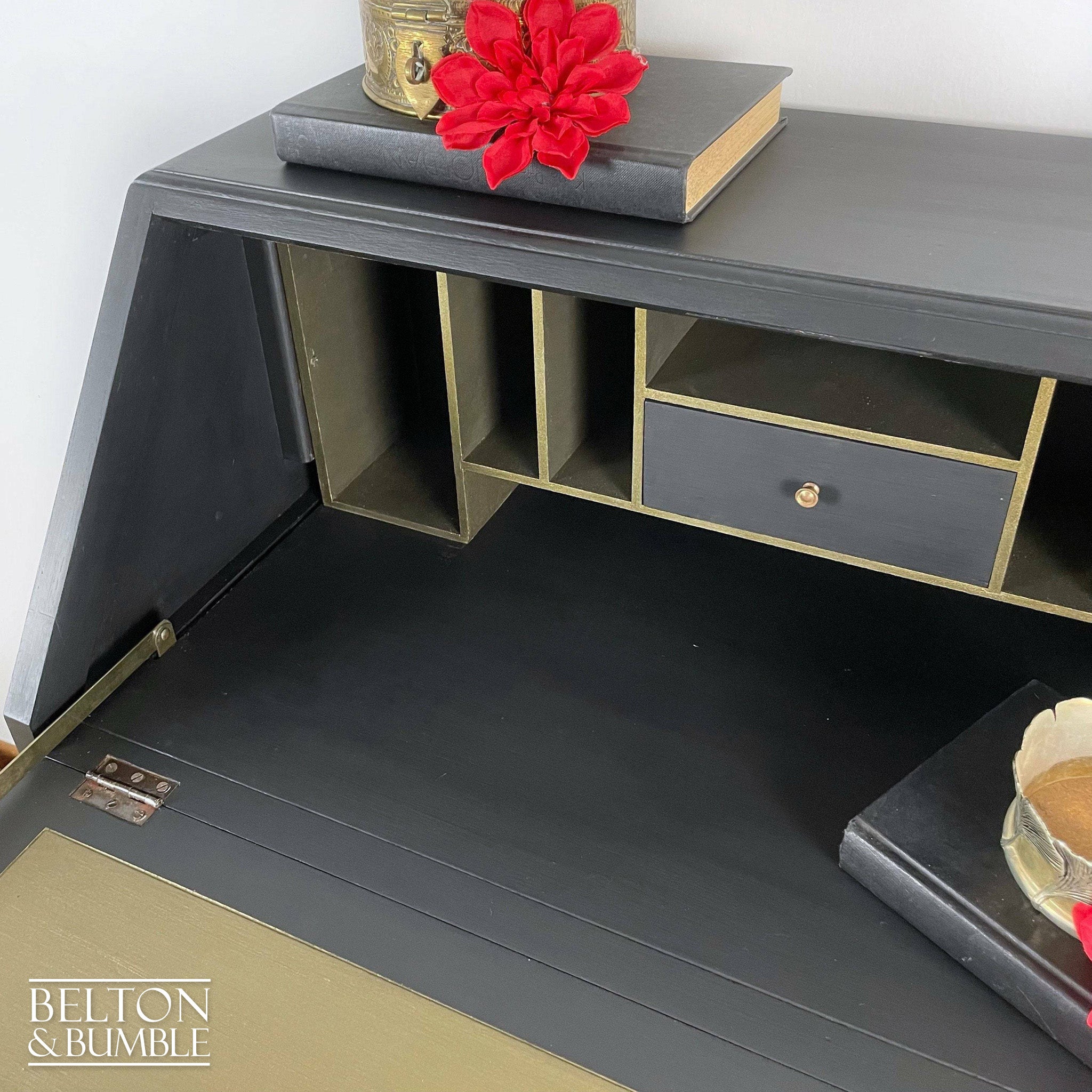 Writing Desk Bureau Cupboard in Black and Bronze by Lebus-Belton & Bumble