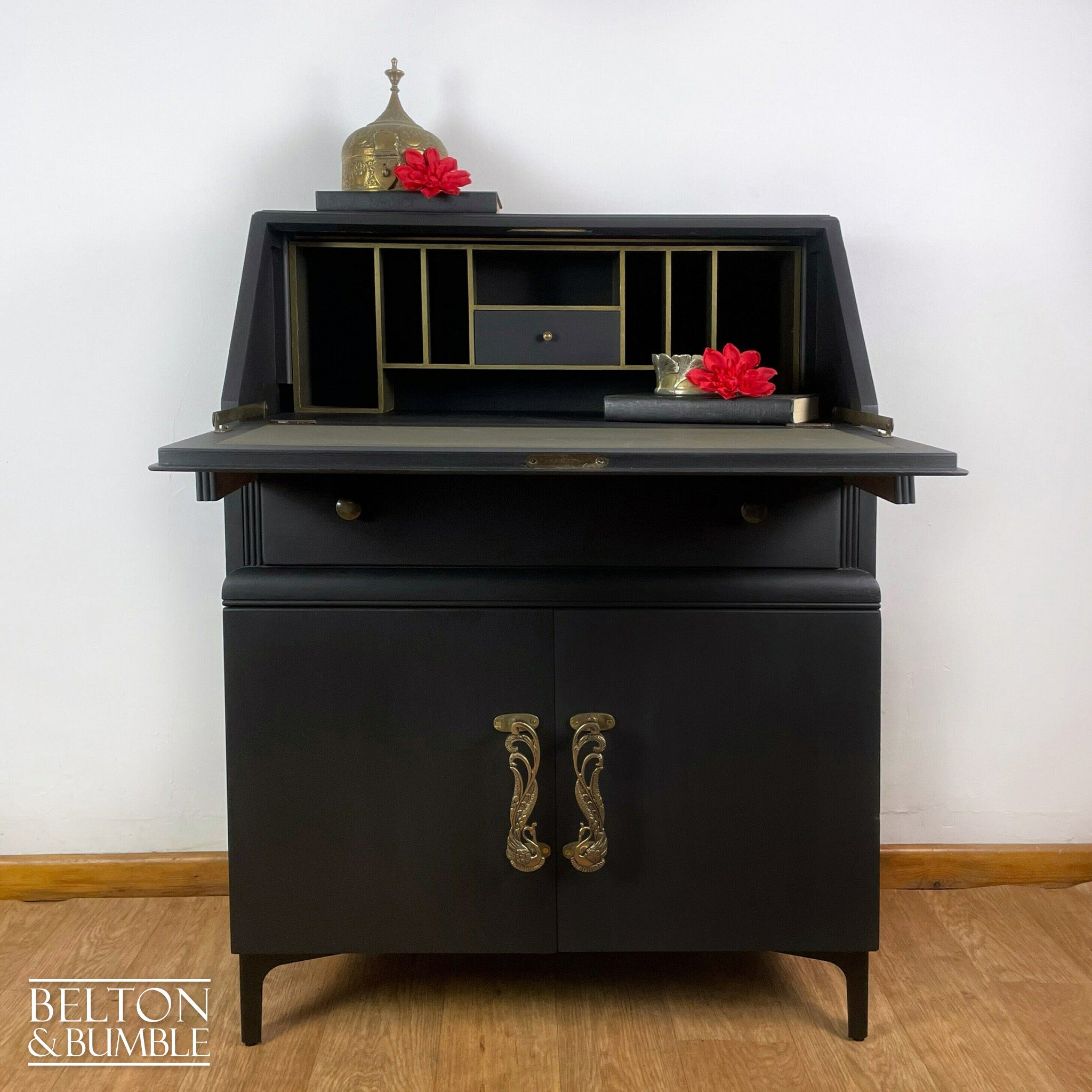 Writing Desk Bureau Cupboard in Black and Bronze by Lebus-Belton & Butler